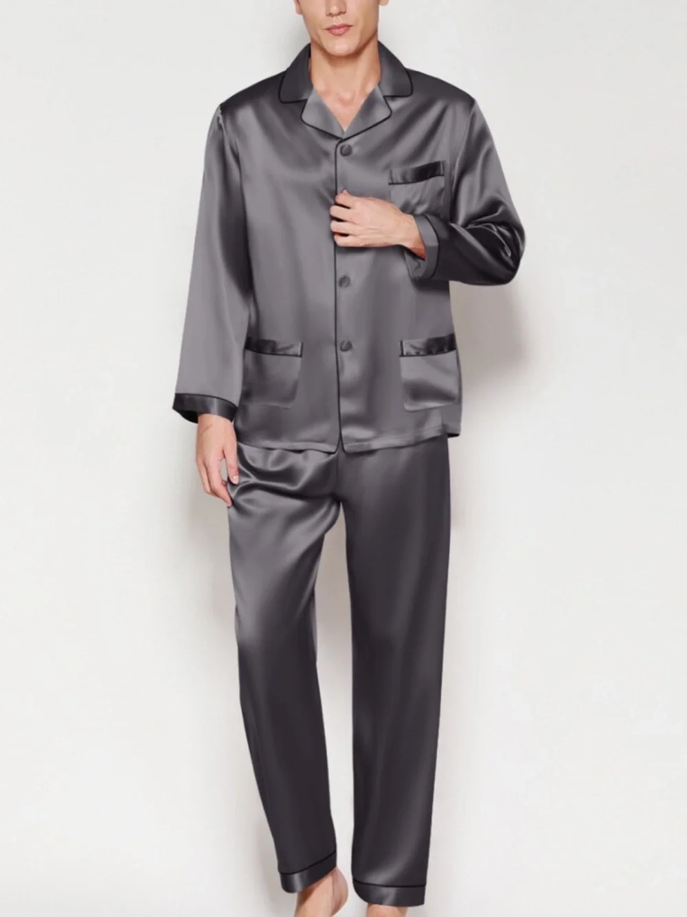 Elle Silk Gray Men's Silk Pajama Set XL